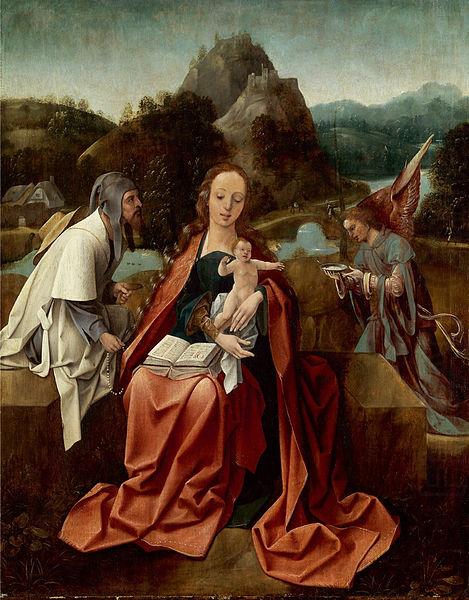 Attributed to Jan de Beer Madonna and Child with a pilgrim and an angel china oil painting image